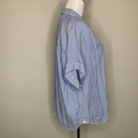 H&M Blue Vertical Pin Stripe Blouse Flowy Oversized Sz 4 - Picture 4 of 10